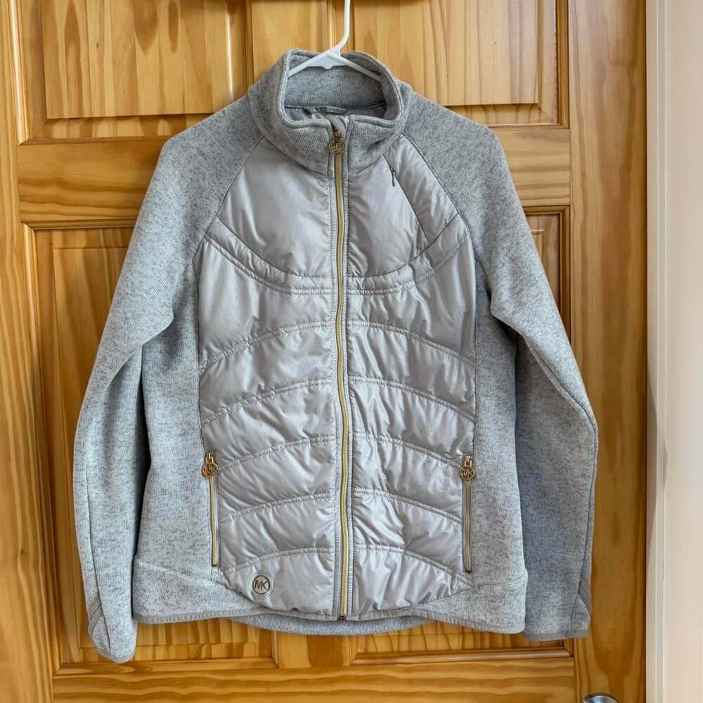 Michael Michael Kors Quilted Hybrid Puffer Jacket Grey Silver Size L